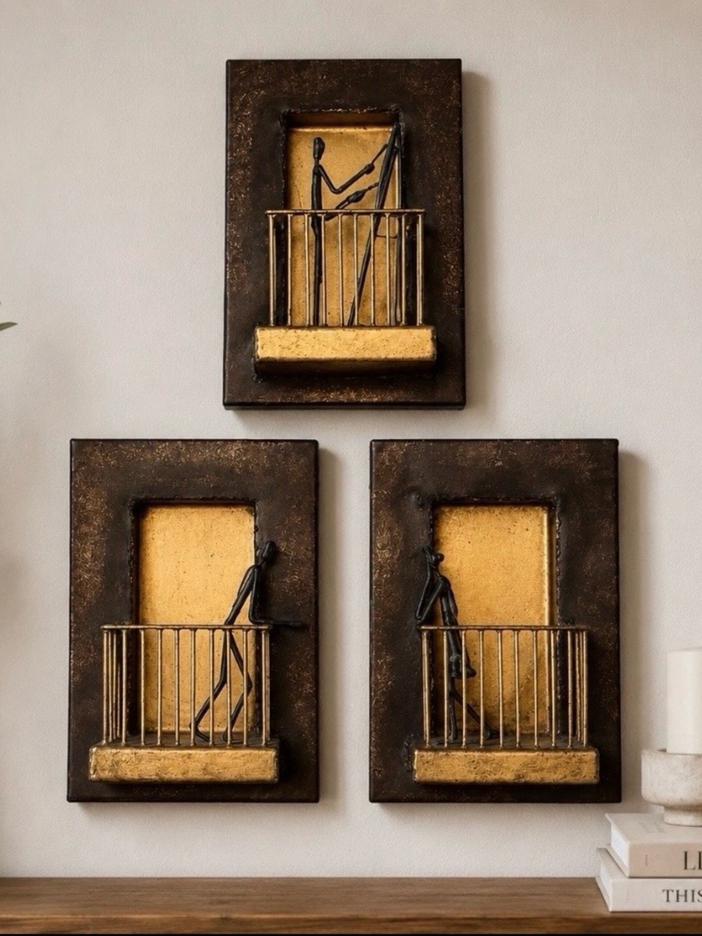Z Gallerie Gold and Black Balcony Wall Plaque Trio
